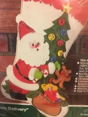 Vtg Christmas Stocking Embroidery Jewel Sequin BUCILLA Kit Santa Bag Toys Tree