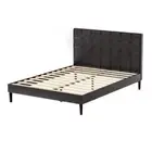 Bed Frame Double Bed Base W Led Lights Charge Ports Black Leather Ravi