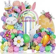 Easter Balloon Arch Kit,149Pcs Pastel Colorful Rainbow Balloon Garland with Cute Bunny Daisy Flower Foil Balloons for Easter Home Party Decorations
