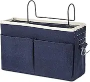 Surblue Bedside Caddy Bedside Storage Bag Hanging Organizer for Bunk, Hospital Beds, Dorm Rooms Bed Rails Camp 4 Pockets and 2 Hooks (Navy)