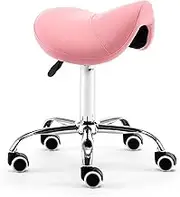 Saddle Chair Ergonomic Stool | Swivel Rolling Chair with Wheels | PU Leather Dental Office Seat for Tattoo, Beauty, Lash, Massage