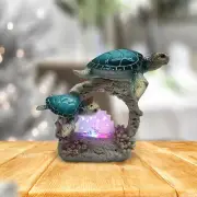 6"H LED Blue Sea Turtle with Baby Statue Fantasy Decoration Figurine Room Decor