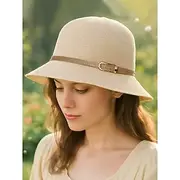 Women's Foldable Wide Brim Polyester Sun Hat with Buckle Detail - Packable Summer Beach Hat for Travel, Gardening and Outdoor Activities