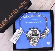 NEW NWT Alex and Ani Team USA Snowboarding Bangle Silver Bracelet W/Card & Box