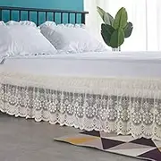 Bed Valance Skirt White Lace Trimmed Elastic 135cm/150cm/180cm/200cm Bed Skirt Double/Single Wrinkle Free Dust Ruffle for Twin Queen King