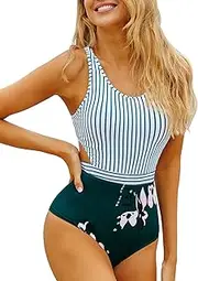 [MOLYBELL] One Piece Swimsuits for Women High Waisted Bathing Suit Monokini Floral Print Cutout Racerback Zip Up