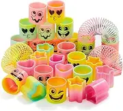 JOYIN 30 Pcs Spring Rainbow Party Favor, Mini Plastic Coil Spring Toy, Fidget Stress Coil Mini Springs Bulk Toys for Carnival Prize Birthday, Goodie Bag Stuffers
