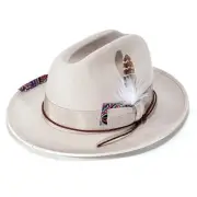 Open Road Hat Fedora Hat Pure Wool Felt Hat 7 3/8-7 1/2 Distressed-beige