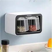 Condiment Dispenser Seasoning Container,Seasoning Box, Wall Mount Spice Rack Set Sugar Bowl Salt Shaker Condiment Jars Container Spoons Kitchen Supplies Storage Seasoning Box Simple (Color : A, Size