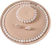 [YONGMAN] Freshwater Cultured Pearl Necklace Set Includes Stunning Bracelet and Stud Earrings Jewelry Set for Women, necklace:20" ,bracelet :8", Sterling Silver, Pearl