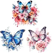 3 Sheets Colorful Blue Pink Butterfly Flower Wall Stickers, sacinora Rose Daisy Butterflies Art Wall Decals Removable Vinyl Peel and Stick for Living Room Bedroom Nursery Bathroom Toilet Home Decor