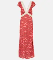 [Rixo] Rixo Iggy polka-dot lace-trimmed satin midi dress AU 20 multicoloured