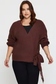 Brown Cardigan Long Sleeve Wrap Front Tie