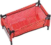 Baby Doll Bed, Foldable Red Background with White Dots Doll Crib, Role Play Pram Pushchair Toys for Kids Ages 3+
