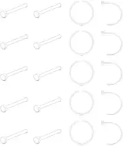 [Funseedrr] 20pcs Clear Nose Rings Studs Acrylic Bioflex 18G 20G Nose Screw Bone L Shaped Nose Piercing Retainer