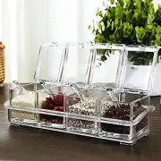 Clear Seasoning Box,4 Spice Jars Condiment Containers with Lids and 4Pcs