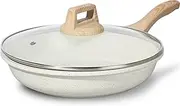 ESLITE LIFE Nonstick Ceramic Frying Pan Skillet with Lid, Non-Toxic Egg Omelette Kitchen Cooking Pans Compatible with All Stovetops (Gas, Electric & Induction), PTFE & PFOA Free (White, 8" w/Lid)