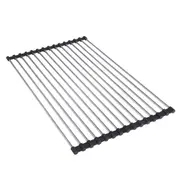 Roll Up Dish Rack Drainer Over Sink Stainless Steel Plate Holder Stand With Tray