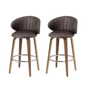 2x Artiss Bar Stools Dining Chairs Contoured Leather Wood Stool