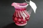 RARE VTG Fenton Cranberry Opalescent Stars & Stripes Handled Glass Pitcher Mint