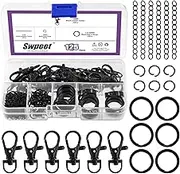 Swpeet 125Pcs Black Keychain Making Set, 25Pcs Swivel Lanyard Snap Hook, 25P Keychain Ring, 25P Extender Chains, 50P Open Jump Rings, Swivel Lobster Clasps, Keychains Clips