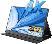15.6" 4K UHD Portable Monitor, 100% AdobeRGB, IPS Screen, HDR, FreeSync, Dual Type-C & HDMI, VESA Mount, Smart Cover, for Laptop/Phone/PC
