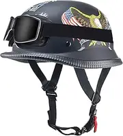 Motorcycle Helmet Retro Half Face Helmet Novelty Half Shell Helmet with Square Retro Mirror Motorcycle for Adult Men Ladies Scooter Moped DOT/ECE Approved