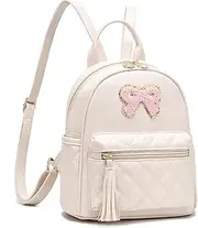 [I IHAYNER] Girls Bowknot Cute Leather Backpack Mini Backpack Purse for Women Small Bookbag Travel Daypacks with Charm Tassel