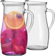 [Argon Tableware] Tallo Glass Water Jugs - 1.8L - Pack of 2 - Clear Glass Serving Jugs Tapered Drinks Pitcher with Handle for Cocktails, Juice, Punch, Soft Drinks, Water