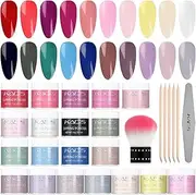 Rolabling 20Pcs Dipping Powder Set Nail Dip Powder Colorful Nail Powder No Nail Lamp Needed Manicure Design Nail Starter Kit with Nail Tools 1Pcs Nail File & Dust Brush & 5Pcs Orange Stick (Set 1)