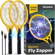 Electric Fly Swatter Handheld Bug Zapper Racket for Indoor/Outdoor - 4000 Volt Fly Swatter - Instant Bug & Mosquito Killer with Attractant LED Light - USB Rechargeable Portable Fly Zapper.