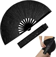 dmjuncong Large Folding Glitter Rave Fan,Clack Handheld Fan with Leg Strap an...