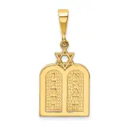 14k Yellow Gold Polished 10 Commandment Tablets w/Star Of David Charm