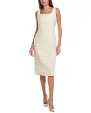 St. John Square Neck Wool-Blend Sheath Dress
