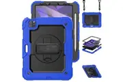 iPad Air 4th/5th Gen 10.9 inch Shockproof Case with Screen Protector Hand Strap Stand & Shoulder Strap-Black&Blue