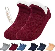 [FACECOI] FleeceSox - Fleece-Lined Non-Slip Thermal Slippers Socks, Fleece-Lined Non-Slip Thermal Slippers Socks (M,Red)