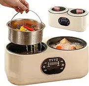 Electric Hot Pot, 3.6L Electric Stew Pot with 24H Timer & 8-Hour Heat Preservation, 450W Non-Stick Multi Electric Skillet Cooker with Steamer, Double Slow Cooker for Stew/Ramen/Pasta/Soup