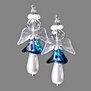 Earrings, White Pearl Lucite wing Christmas Angel "Peace" clip on or pierced