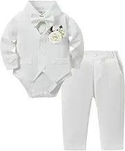 [Coco&RARA] Baby Boy Clothes Suits Infant Tuxedo Gentleman Outfits, Formal Dress Shirt+Vest+Corsage+tie+Pants Baby Suit Sets