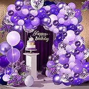 Purple Shades Balloons Garland Arch Kit-128Pcs 5” 12” Dark Pastel Light Metallic Confetti Purple Balloons Arch Set for Purple Wedding Birthday Baby Shower Graduation Party Decorations