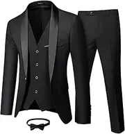MY'S Mens 3-Piece Suit Shawl Lapel One Button Tuxedo Winter Fabric Slim Fit Premium Dinner Jacket Vest Pants & Tie Set