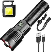 ASORT LED Torch Rechargeable Flashlight 30000Lumen, Type-C Rechargeable Flashlights Extremely Bright 5 Light Modes，Adjustable Focus, Water Resistant, for Camping, Running, Dog Walking, Emergency