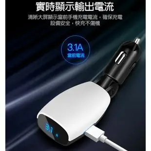 3.1A快速充電 雙USB 車充 顯示 電壓檢測 蘋果 手機 車用 充電器 點煙器擴充座 電壓表【樂天APP下單4%點數回饋】