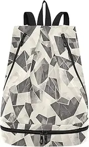Yoogain Gray-brown Irregular abstract Drawstring drawstring bag trendy backpack gym bag with Wet Dry Compartments, Gray-brown Irregular Abstract, 1 size