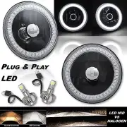 5-3/4" Crystal SMD White LED Halo Angel Eye Black Headlamp & LED Light Bulb Pair (for: Opel)