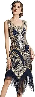 [BABEYOND] 1920s Flapper Sequin Dress V Neck Gatsby Dress Roaring 20s Sequin Beaded Dress Vintage Art Deco Dress