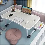 Modern Pure Color Simple Laptop Bed Desk,Card Slot/Cup Holder/Handle/Drawer/Folding Leg Bed Tray Table,Bed Sofa Eating Writing Write