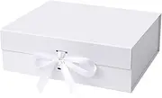 Gift Box with Lid, Magnetic Closure Collapsible Bridesmaid Proposal Box with Satin Ribbons, Sturdy Storage Box for Birthdays, Weddings, Christmas(White, 24.1 x 17.8 x 7.7cm, 9.5 x 7 x 3 inchs)