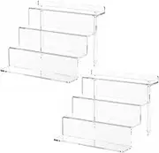 NIUBEE Acrylic Riser Display Shelf for Amiibo Funko POP Figures, Cupcakes Stand for Table,Cabinet, Countertops - 3-Tier, Clear (Large-2Pack)