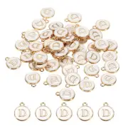 Alphabet D Letter Charm Double Sided Enamel Initial Alphabet Pendant White 50pcs